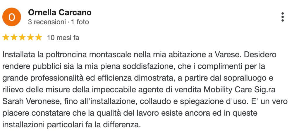 Recensione 5 stelle installazione montascale Varese